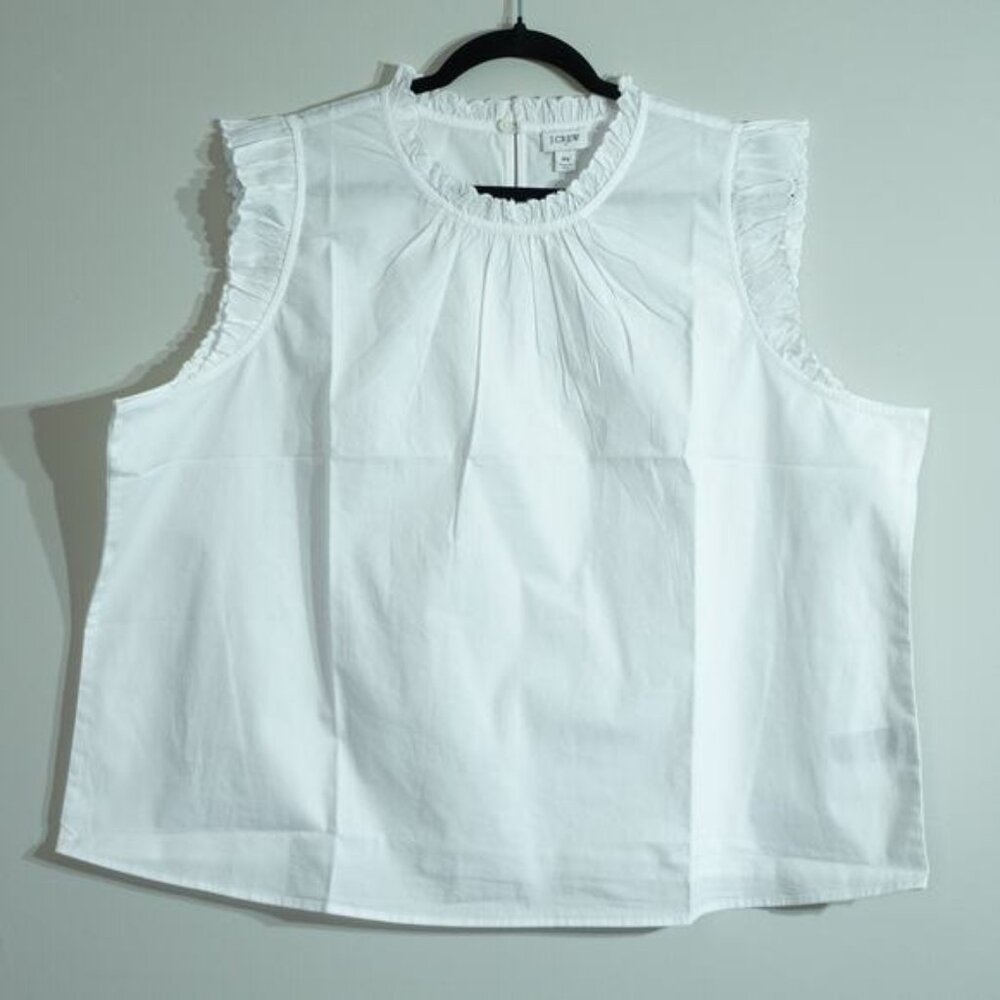 NWT J.Crew White Cotton Ruffleneck Sleeveless Delicate Dainty Blouse Top Size 3X